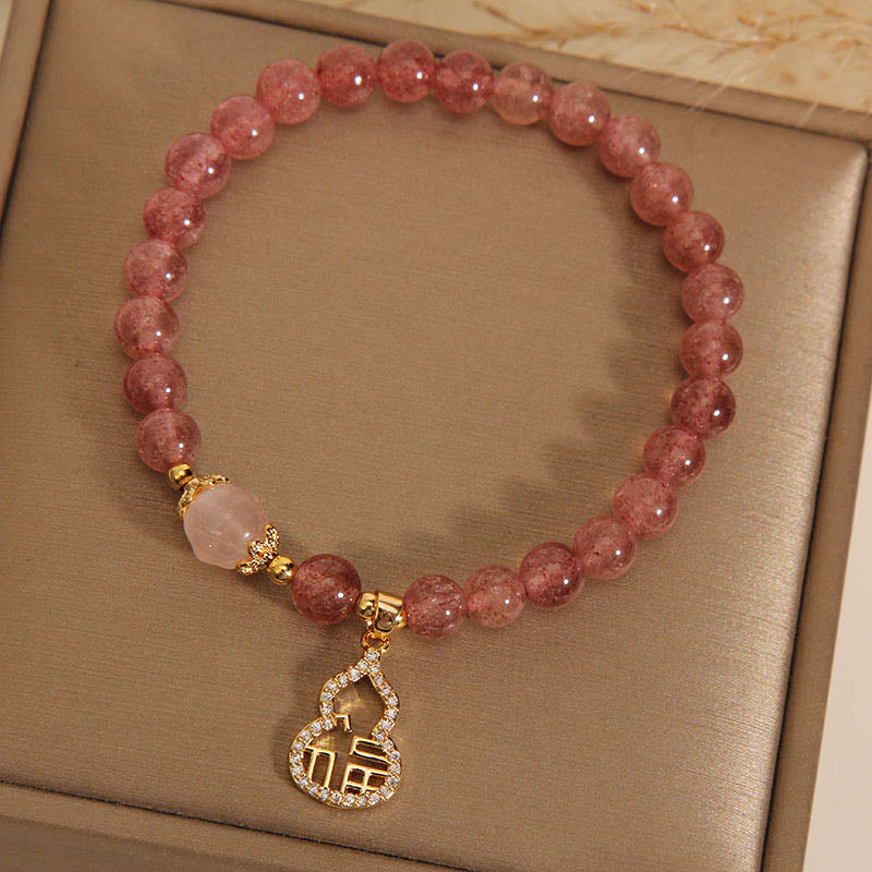 Strawberry Quartz Gourd Fu Character Charm Positive Bracelet