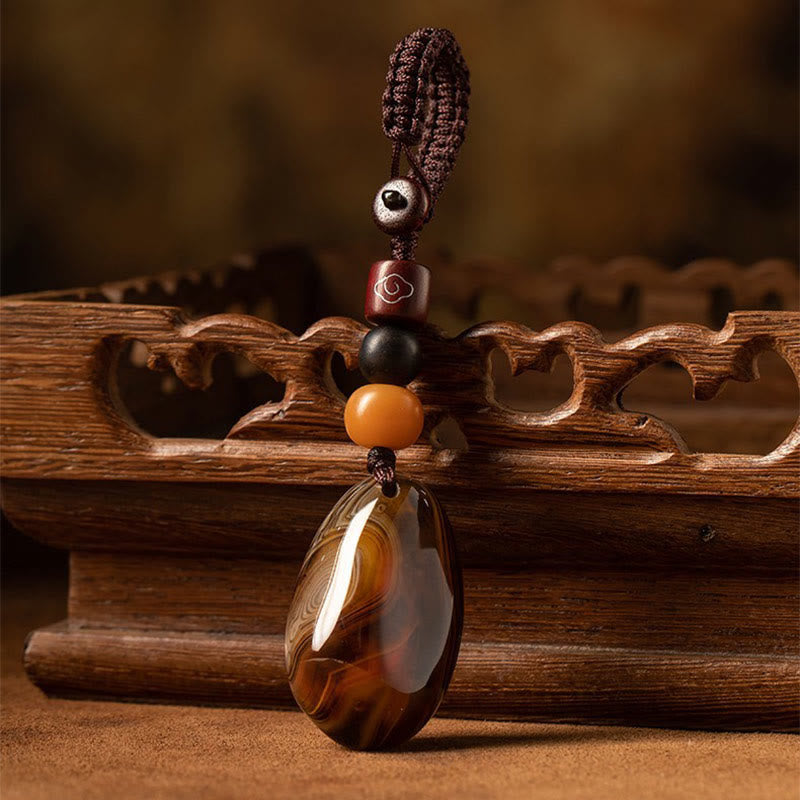 Sardonyx Amber and Mixed Wood Positive Energy Keychain