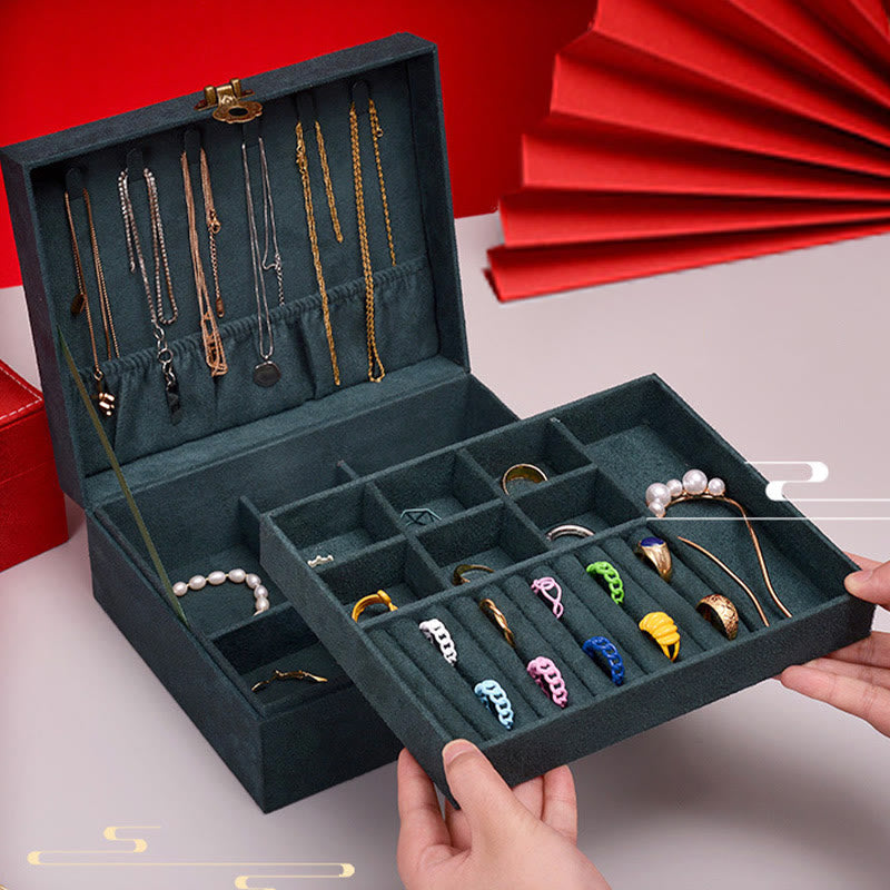 Elegant Two-Layer Flannel Jewelry Box Organizer with Secure Lock
