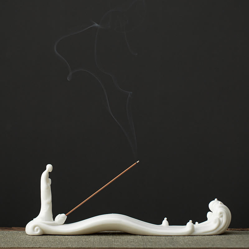 Minimalist Ceramic Monk Sea Wave and Mountain Landscape Incense Burner