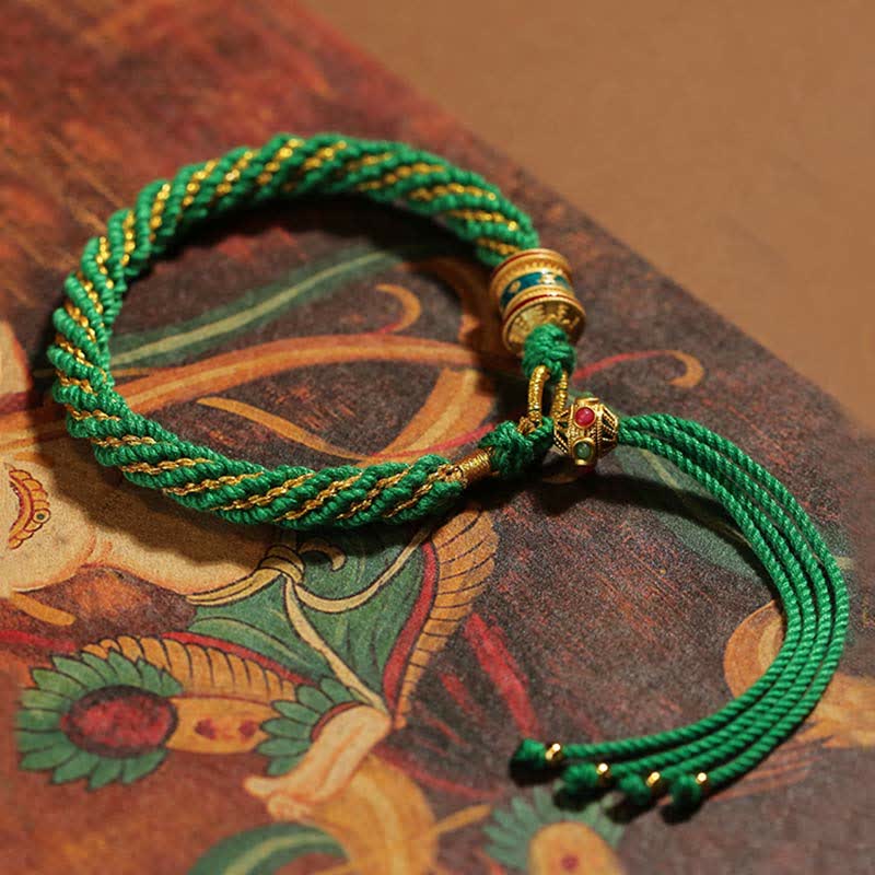 Handmade Tibetan Prayer Wheel & Endless Knot Braided Red String Bracelet