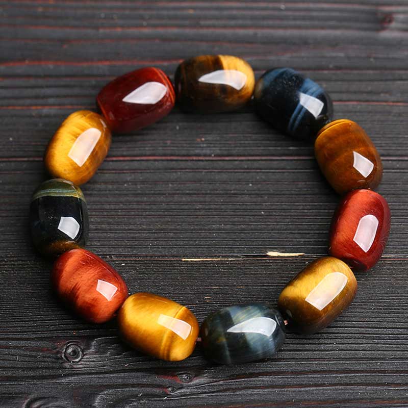 Handmade Natural Tiger Eye Beaded Unisex Elastic Bracelet