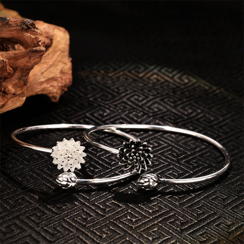 Retro Lotus White Copper Enlightenment Bracelet Bangle