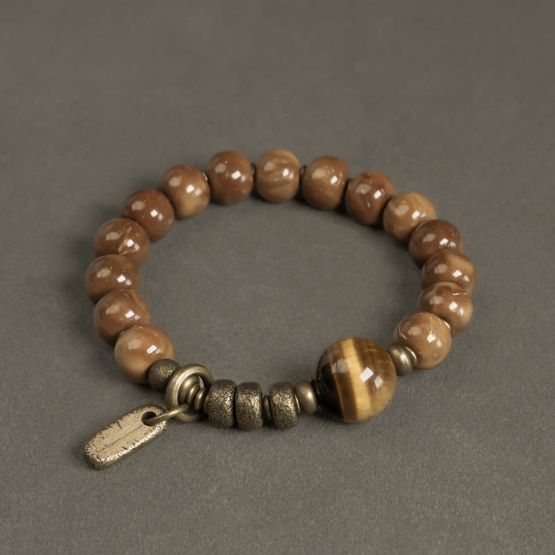 Kuka Seed Tiger Eye Gold Sheen Obsidian Brass Copper Wealth Luck Bracelet