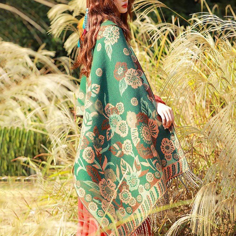 Tibetan Flower Floral Leaves Pattern Design Shawl Cozy Travel Scarf Wrap