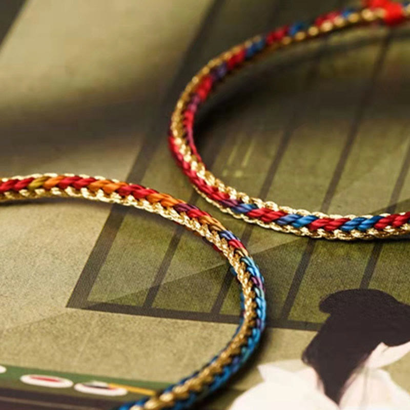 925 Sterling Silver Fu Character Zongzi Pattern Multicolored String Luck Handmade Braided Bracelet