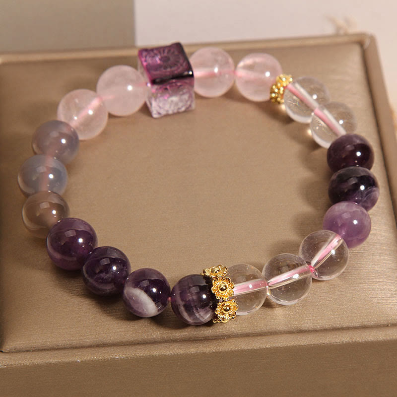 Natural Amethyst Pink Crystal Inner Peace And Healing Bracelet