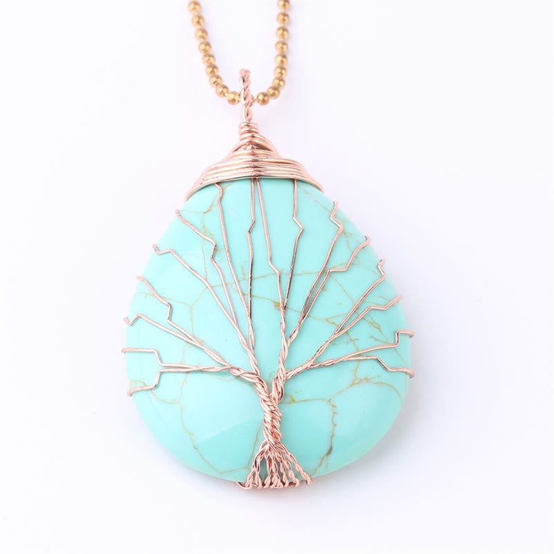 Natural Quartz Crystal Tree Of Life Healing Energy Necklace Pendant