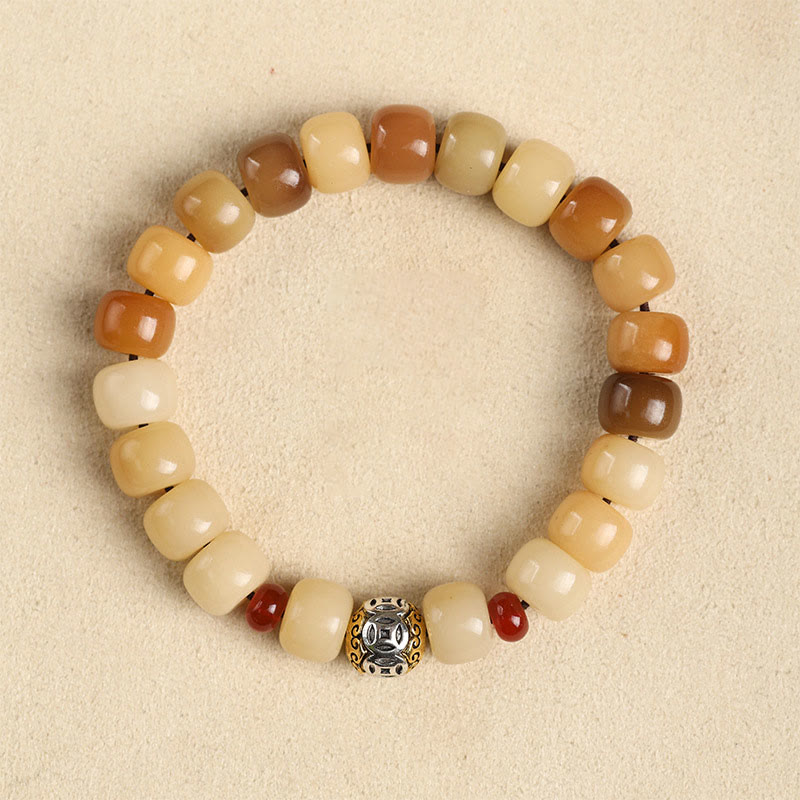 Natural Bodhi Seed & Red Sandalwood Om Mani Padme Hum Citipati Kapala Bracelet