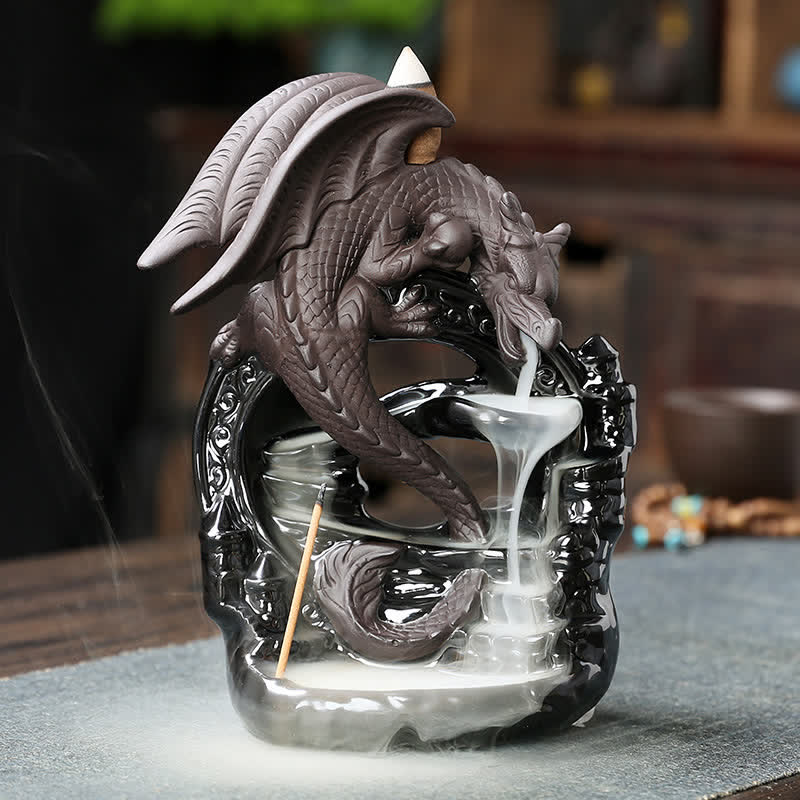 Nordic Dragon Ceramic Backflow Smoke Fountain Incense Burner with Sandalwood Cones