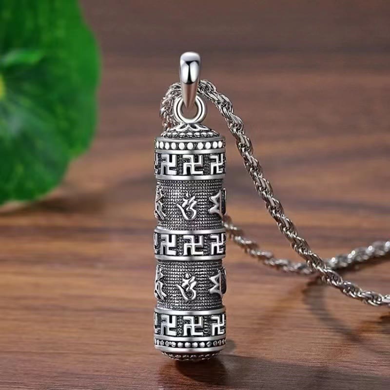 Copper Om Mani Padme Hum & Buddhist Swastika Twisted Chain Pendant Necklace