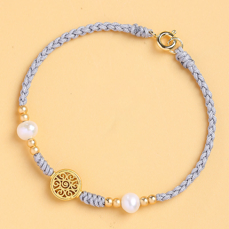 Handcrafted Blue Braided Rope Bracelet with Pearl, Copper Coin & Tree of Life