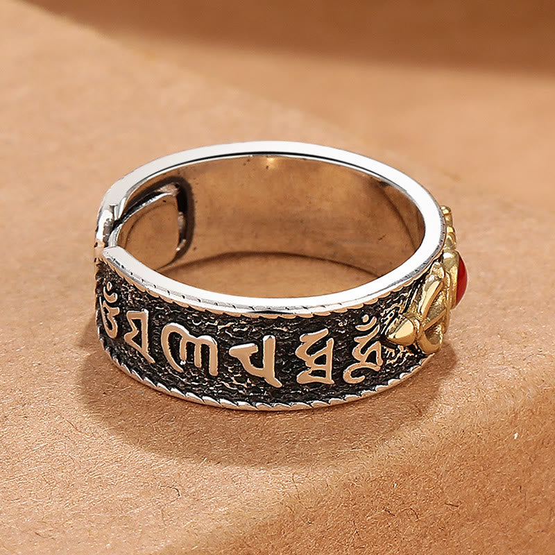Tibetan Om Mani Padme Hum Red Agate Dorje Vajra Design Wisdom Ring
