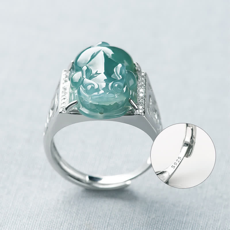 925 Sterling Silver Fengshui Wealth Prosperity Jade PiXiu Luck Ring