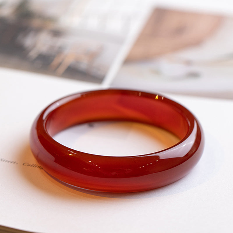 Natural Red Agate Solid Stone Bangle Bracelet