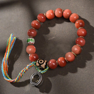 Tibetan Natural Camel Bone Dzi Bead Bodhi Seed Charm Luck Bracelet