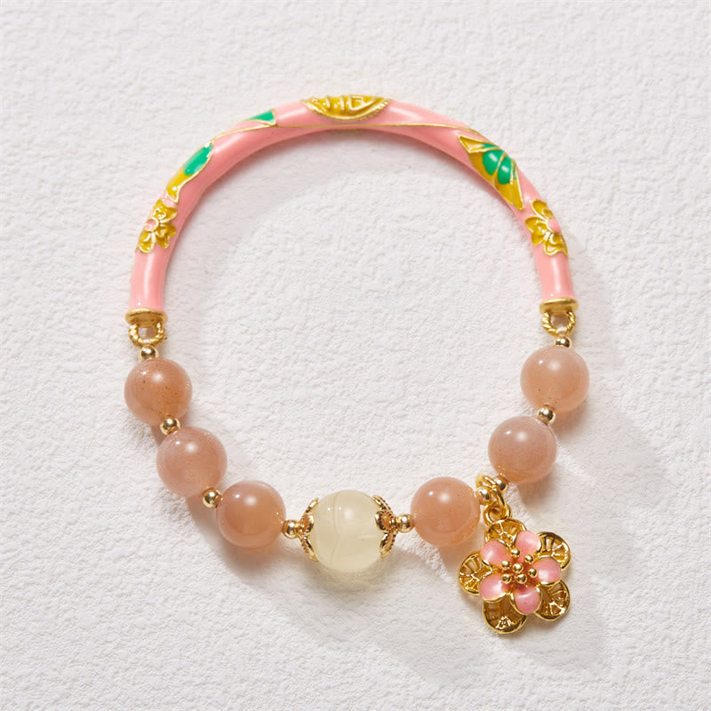 Natural Sun Stone Golden Silk Jade Flower Charm Wealth Bracelet Bangle