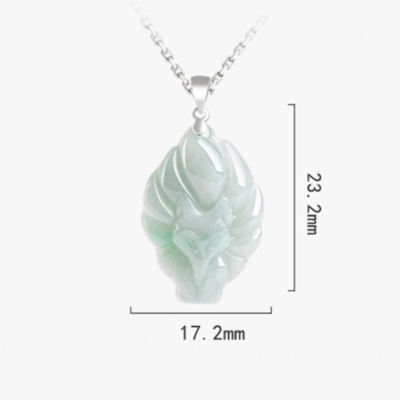 925 Sterling Silver Natural Jade Nine Tailed Fox Prosperity Necklace Pendant