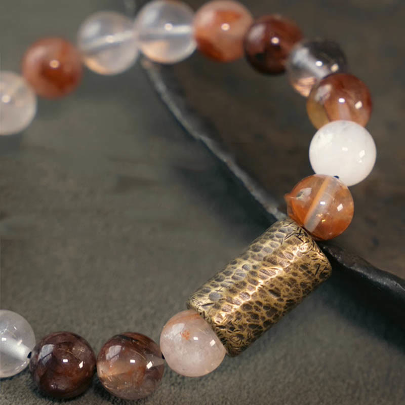 White Crystal Red Hematoid Quartz Gold Rutilated Quartz Purple Phantom Protection Bracelet