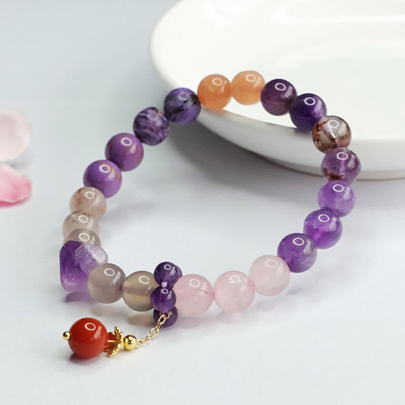 Natural Amethyst Crystal Inner Peace Healing Bead Charm Bracelet