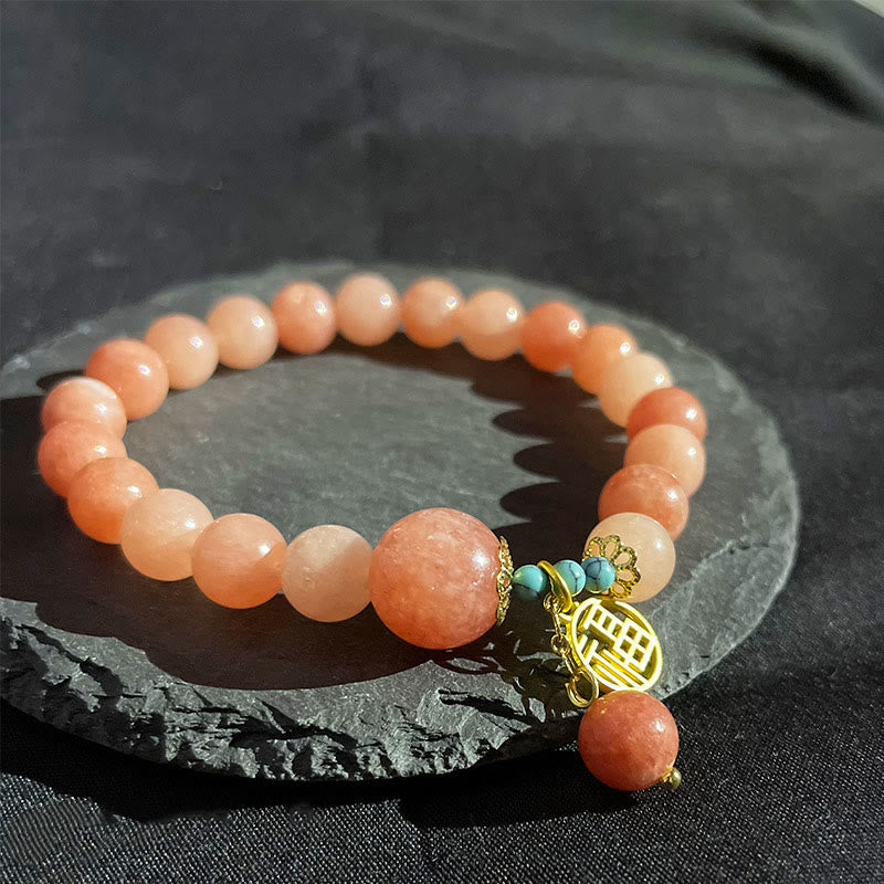 Natural Stone Turquoise Fu Character Charm Bracelet (Wrist Circumference 14-18cm)