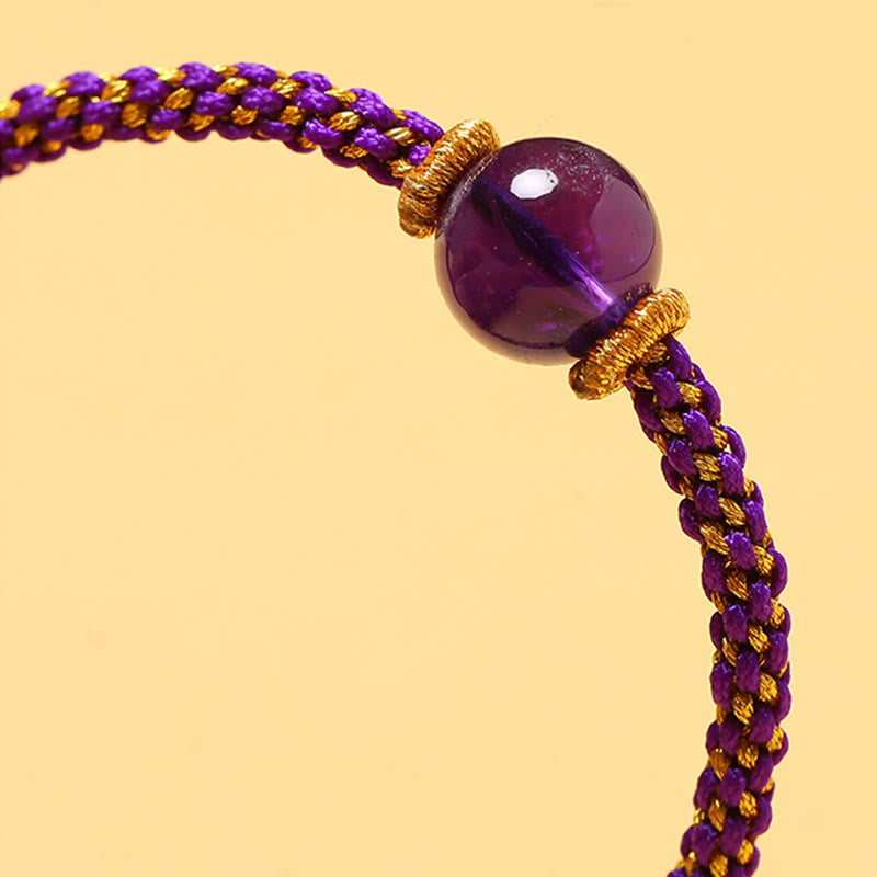 Handmade Red Agate Amethyst Golden Rutilated Quartz Pink Crystal Bead Calm Braided Bracelet
