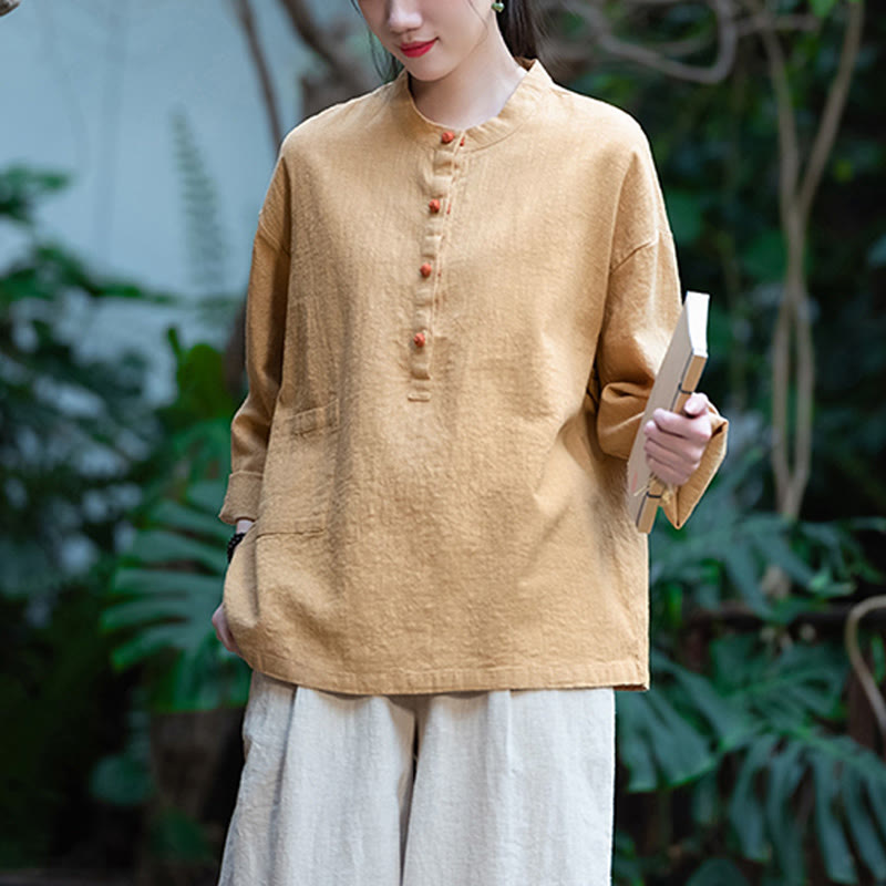 Solid Color Loose Button Blouse Long Sleeve Shirt Top