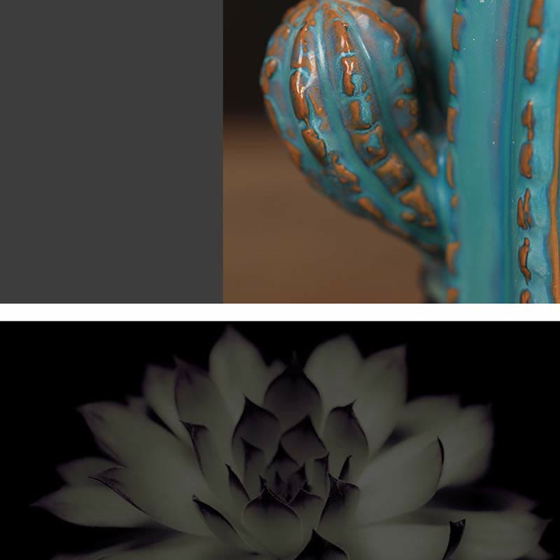 Handmade Cactus Ceramic Backflow Smoke Fountain Incense Burner