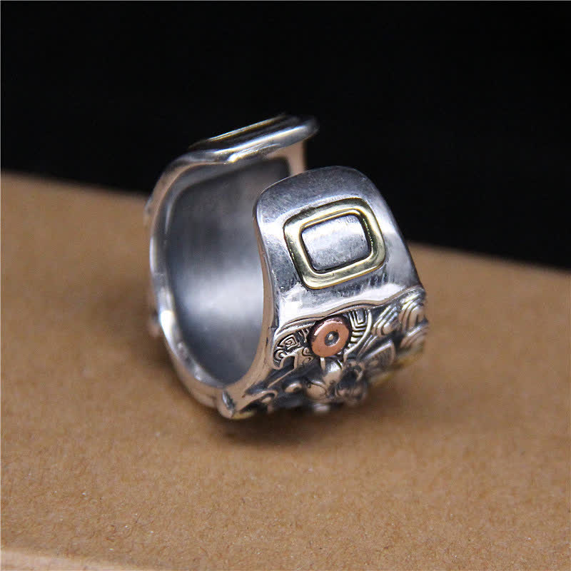 925 Sterling Silver Mythical Dragon and Kui Ox Adjustable Ring