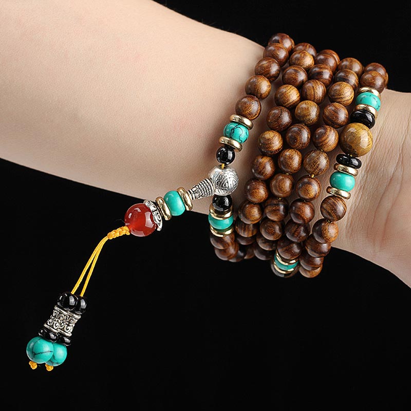 108 Beads Rosewood Tiger Eye Mala Healing Bracelet