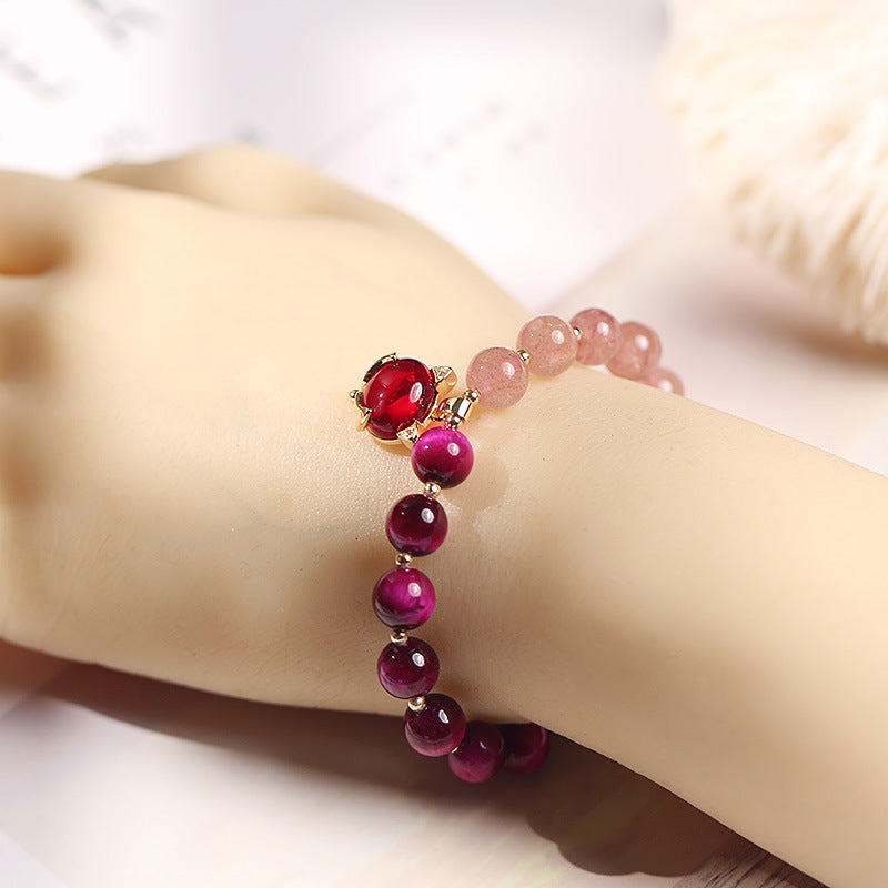 Natural Strawberry Quartz and Tiger Eye Pixiu Beaded Love Bracelet