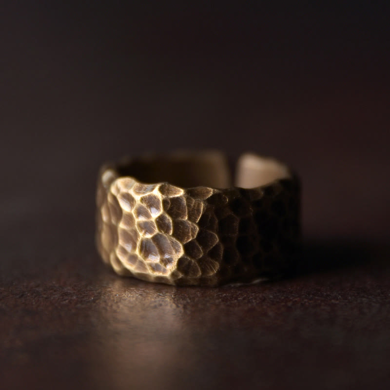 Handcrafted Tibetan Bump Texture Adjustable Copper Brass Ring for Men & Women