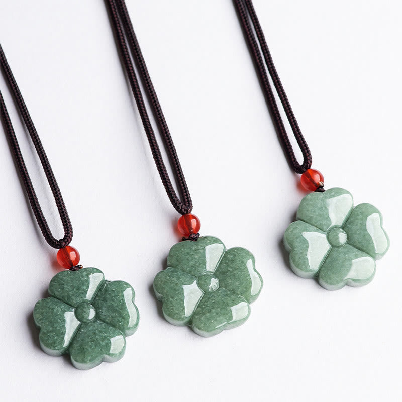 Natural Lucky Four Leaf Clover Jade Prosperity Necklace Pendant