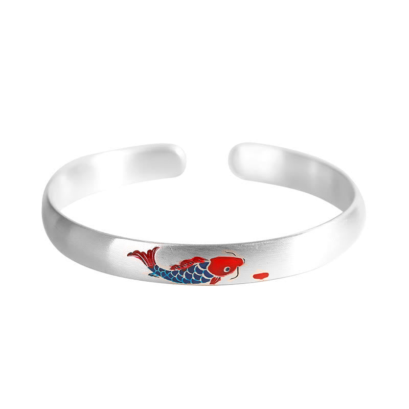 999 Sterling Silver Koi Fish Luck Cuff Bracelet Bangle
