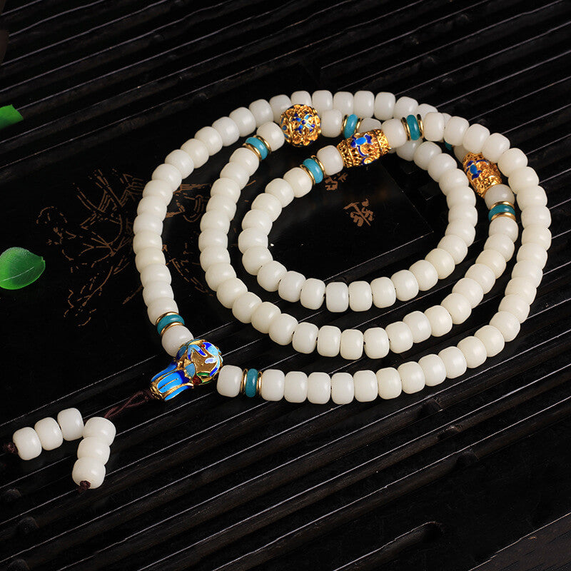 Natural White Bodhi Seed Mala 108 Beads Wealth Bracelet