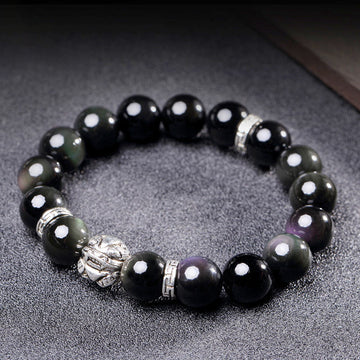 Natural Rainbow Obsidian Beaded Pixiu Symbol Bracelet
