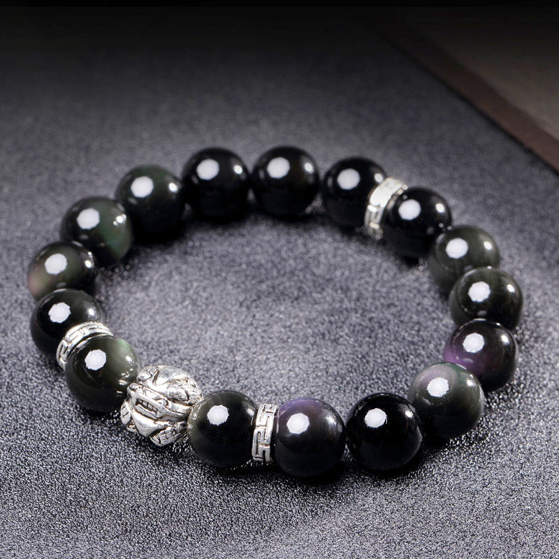 Natural Rainbow Obsidian Beaded Pixiu Symbol Bracelet
