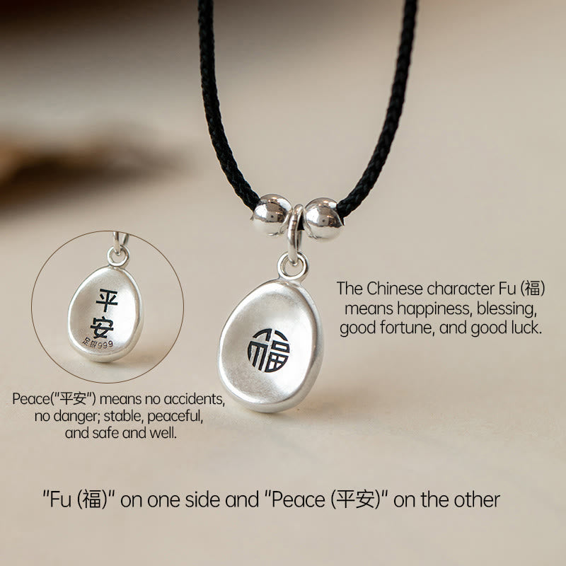 999 Sterling Silver Peace And Joy Fu Character Luck Fortune 925 Sterling Silver Chain Necklace Pendant