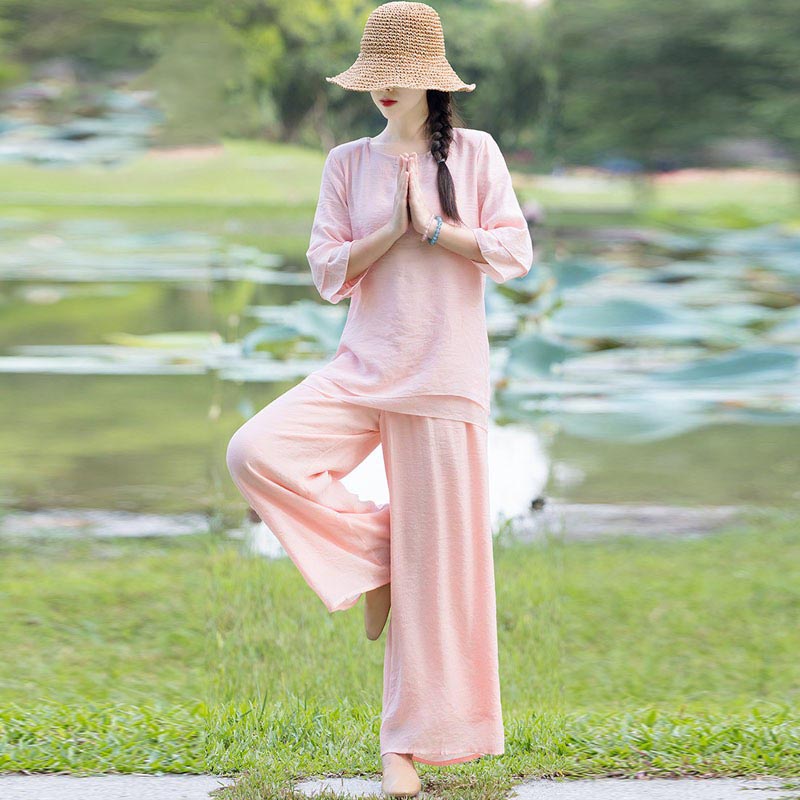 Handcrafted Cotton Linen Relaxed Meditation Tai Chi Two-Piece Set