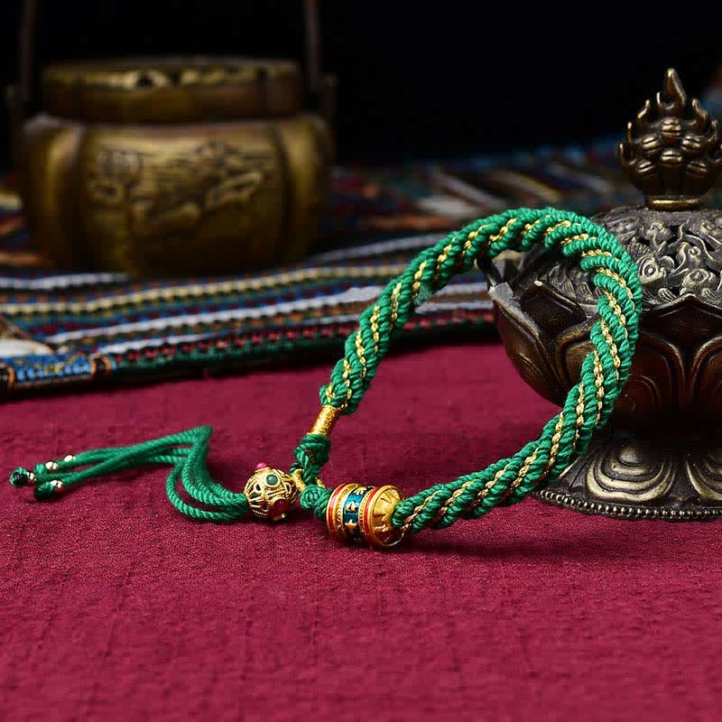 Handmade Tibetan Prayer Wheel & Endless Knot Braided Red String Bracelet
