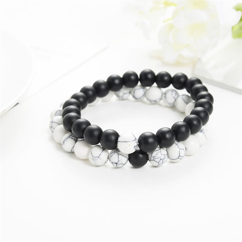 2pcs Natural Frosted Stone and White Turquoise Beaded Couple Bracelet Set