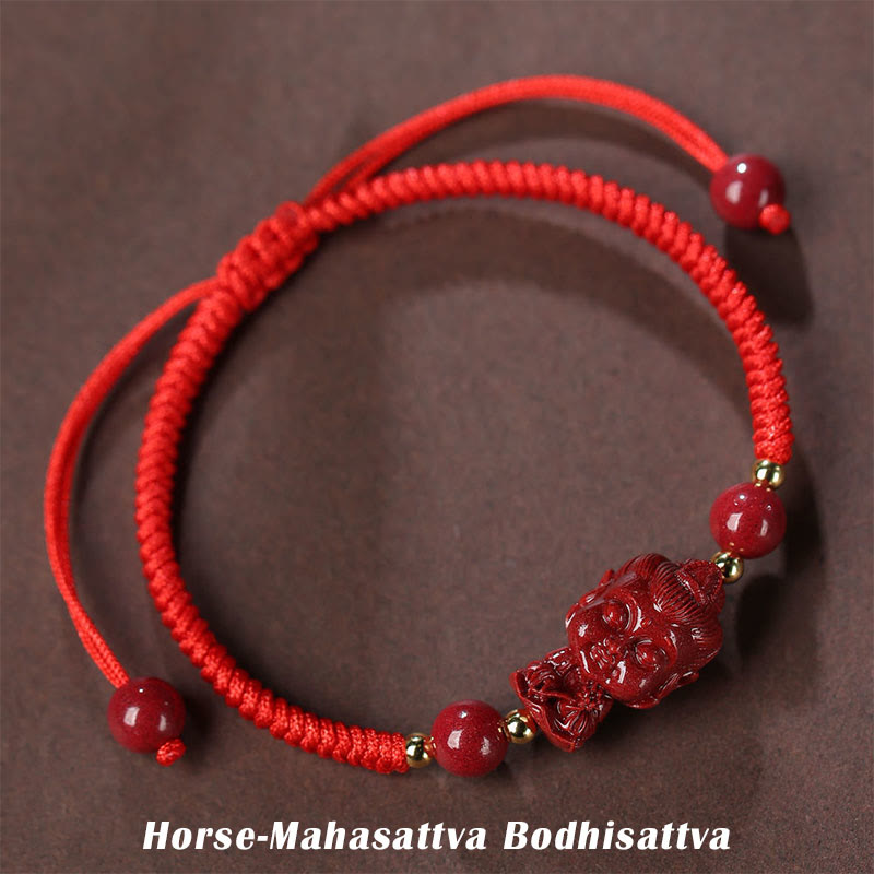 Handcrafted Cinnabar Zodiac Guardian Buddha Red String Adjustable Bracelet
