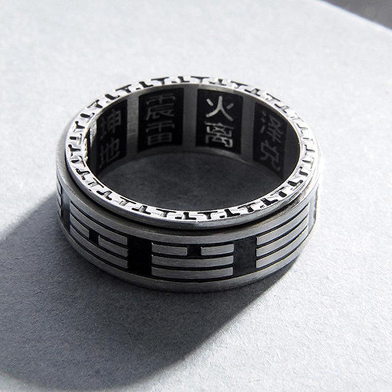 Rotatable Bagua Yin Yang Titanium Steel Balance Spinner Ring
