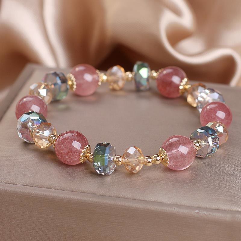 Natural Strawberry Quartz and Multi-color Crystal Positive Energy Bracelet