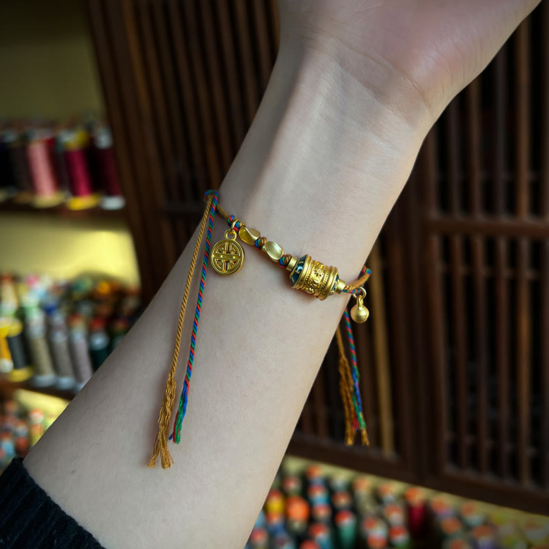 Tibetan Handmade Om Mani Padme Hum Prayer Wheel Protection Strength String Bracelet