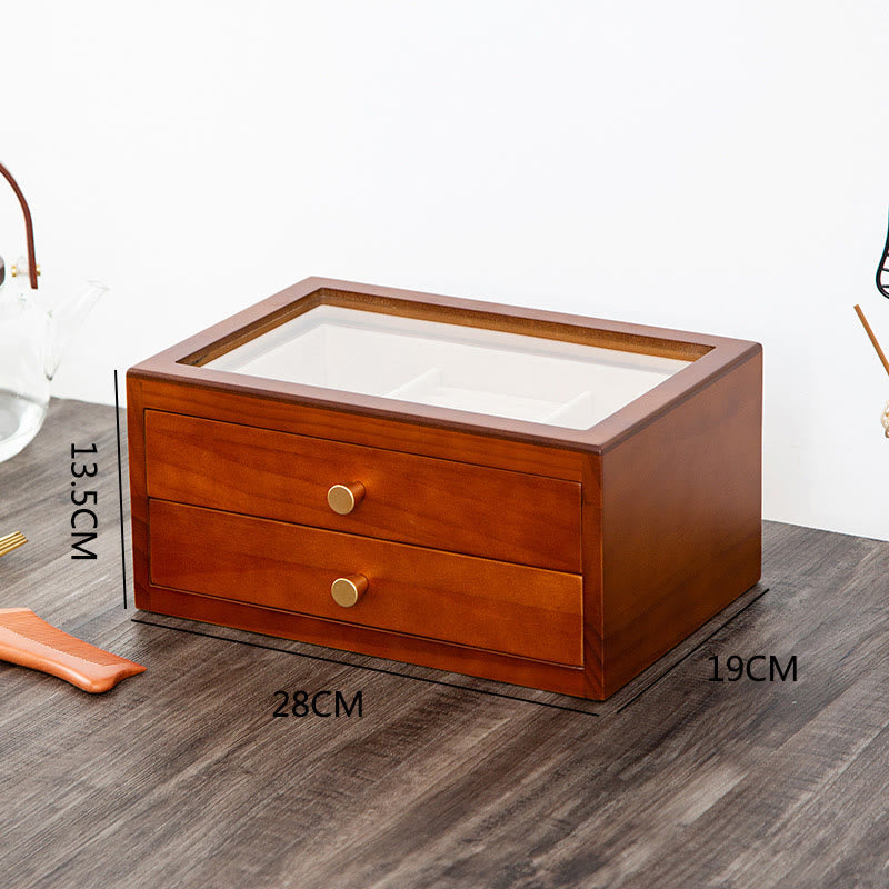 Retro Handcrafted Solid Wood Multi-Layer Jewelry Storage Box with Drawer