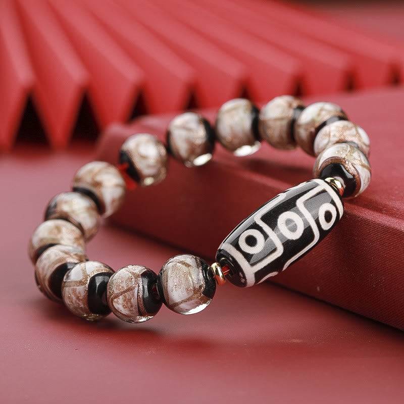 Hand-Finished Tibetan Style Dzi Bead and Vibrant Liuli Glass Beaded Bracelet