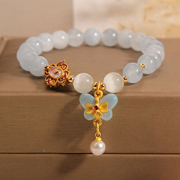 Aquamarine Cat's Eye Healing Butterfly Pearl Charm Bracelet