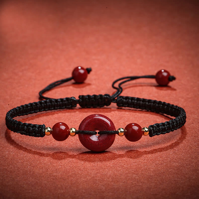Natural Cinnabar Ping An Kou Adjustable Red String Bracelet