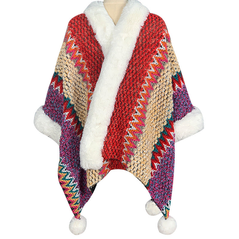 Tactile Striped Knitted Travel Meditation Tibetan Shawl